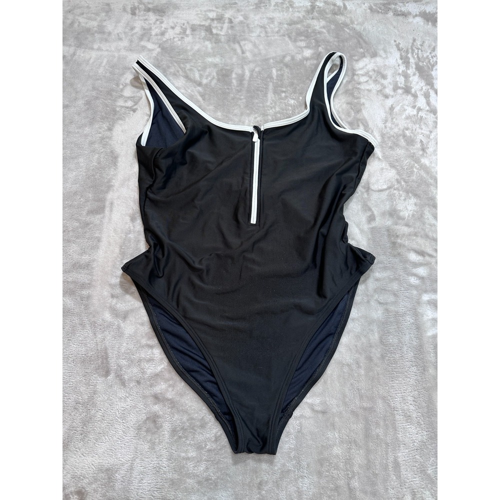 Old Navy Swimsuit Women Size Large Black One Piece Zipper Front